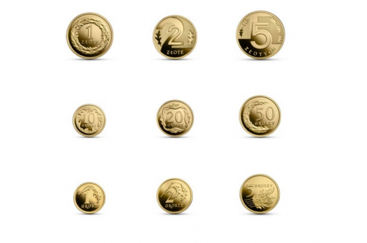 Zestaw złotych monet kolekcjonerskich „100 lat złotego”. Źródło: Narodowy Bank Polski