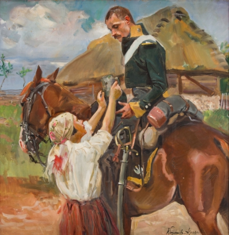 Wojciech Kossak, Ułan i dziewczyna. Źródło: DESA Unicum