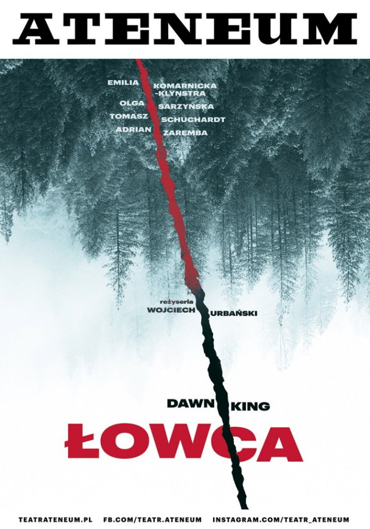 Plakat spektaklu „Łowca” w Teatrze Ateneum. Źródło: Teatrateneum.pl