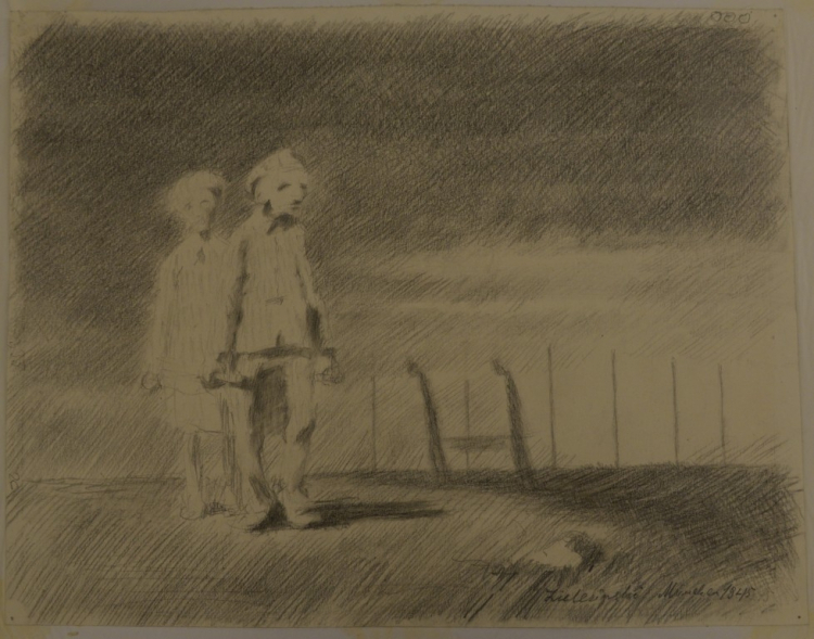 Jeden z rysunków Jerzego Zielezińskiego. Źródło: Muzeum Auschwitz