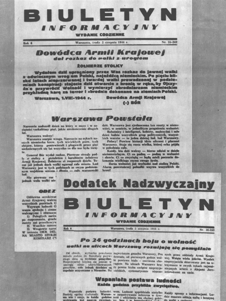 Powstanie Warszawskie - „Biuletyn Informacyjny”, wydanie z 2 sierpnia 1944 r. Fot. PAP/CAF
