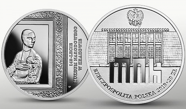 Moneta Narodowego Banku Polskiego wyemitowana z okazji 140-lecia Muzeum Narodowego w Krakowie