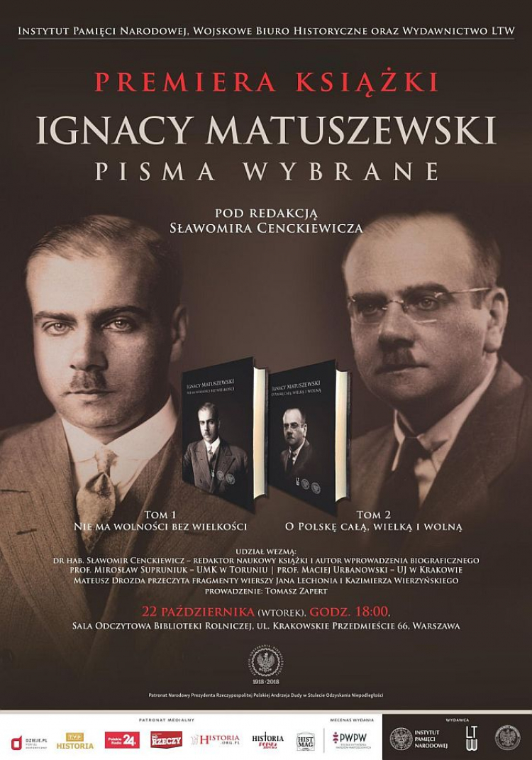 Premiera książki „Ignacy Matuszewski. Pisma wybrane” pod red. Sławomira Cenckiewicza