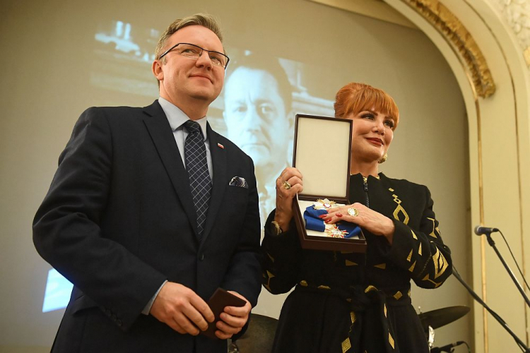 Szef Gabinetu Prezydenta RP Krzysztof Szczerski oraz ambasador USA w Polsce Georgette Mosbacher podczas spotkania na cześć Arthura Blissa Lane'a. Fot. PAP/R. Pietruszka