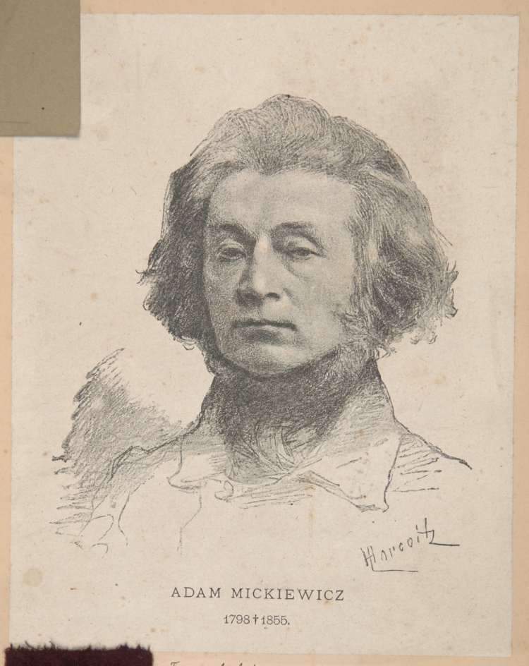 Reprodukcja popiersia Adama Mickiewicza wg. rysunku Leopolda Horovitza. [1890 lub po]. Źródło: www.mnk.pl