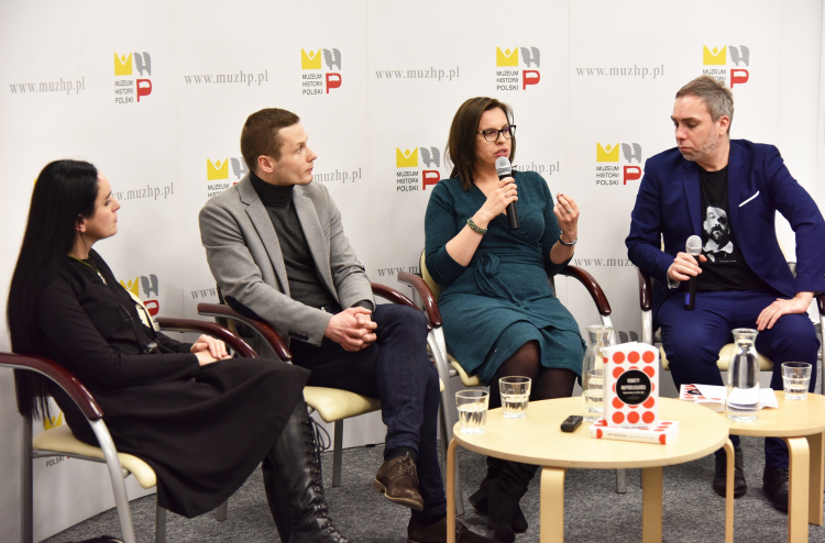 Warszawa, 30 01 2020. Muzeum Historii Polski. Debata o książce „Kobiety niepodległości. Wspomnienia z lat 1910–1918”; od lewej: prof. M. Sikorska-Kowalska, dr K. Piskała, dr A. Konik i dr M. Mirowski (prowadzący). Źródło: MHP