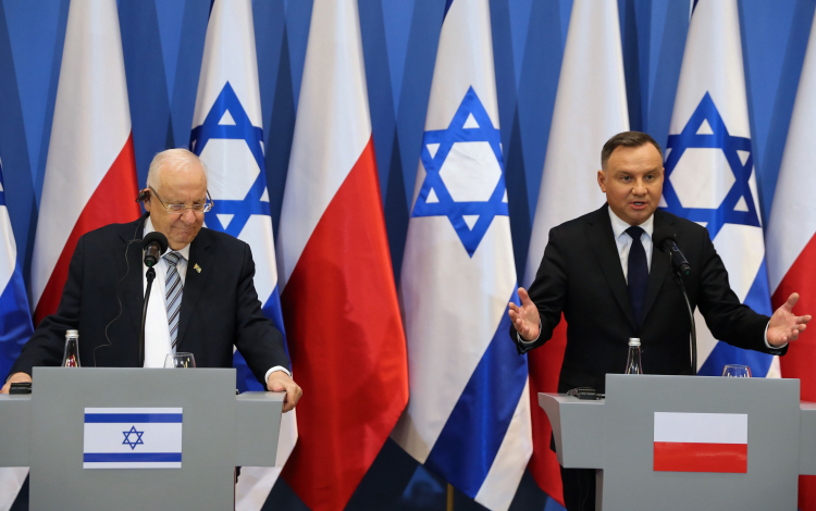 Oświęcim, 27.01.2020. Prezydent Andrzej Duda oraz prezydent Izraela Reuwen Riwlin. Fot. PAP/A. Grygiel