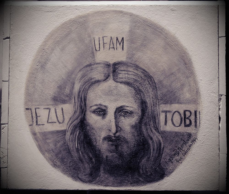 Kopia malowidła „Jezu ufam Tobie” autorstwa Pereca Willenberga w Muzeum Powstania Warszawskiego. Fot. PAP/G. Jakubowski