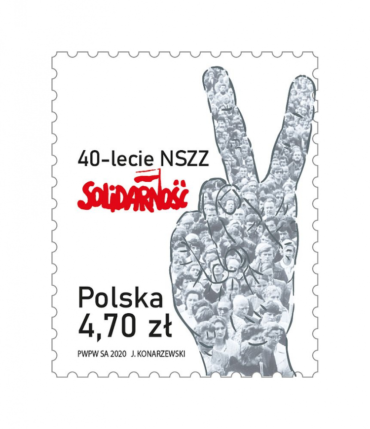 Znaczek Poczty Polskiej upamiętniający 40-lecie powstania NSZZ „Solidarność”