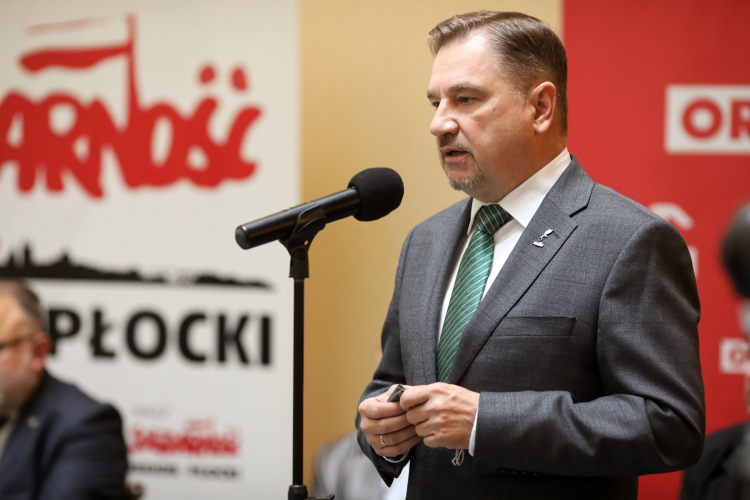 Płock, 01.10.2020. Przewodniczący NSZZ "Solidarność" Piotr Duda podczas obchodów 40-lecia Regionu Płockiego NSZZ "Solidarność". PAP/S. Łabiński