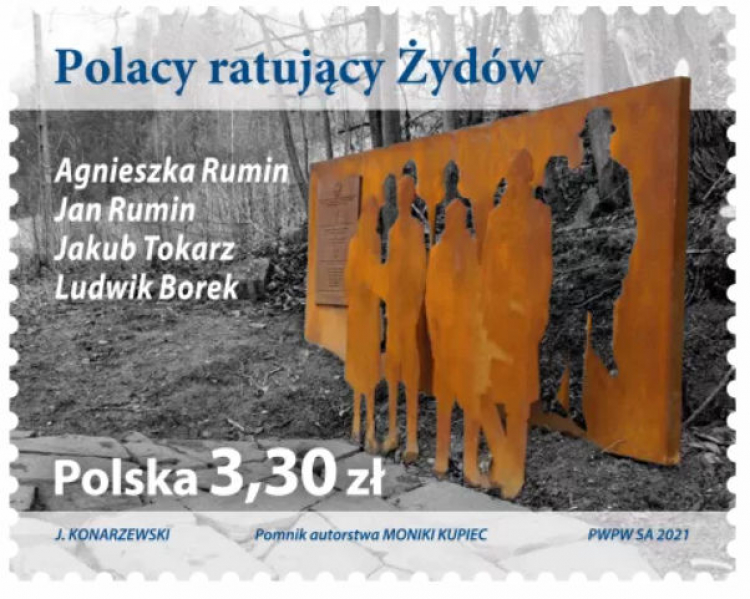 Znaczek honorujący Polaków ratujących Żydów. Źródło: Poczta Polska