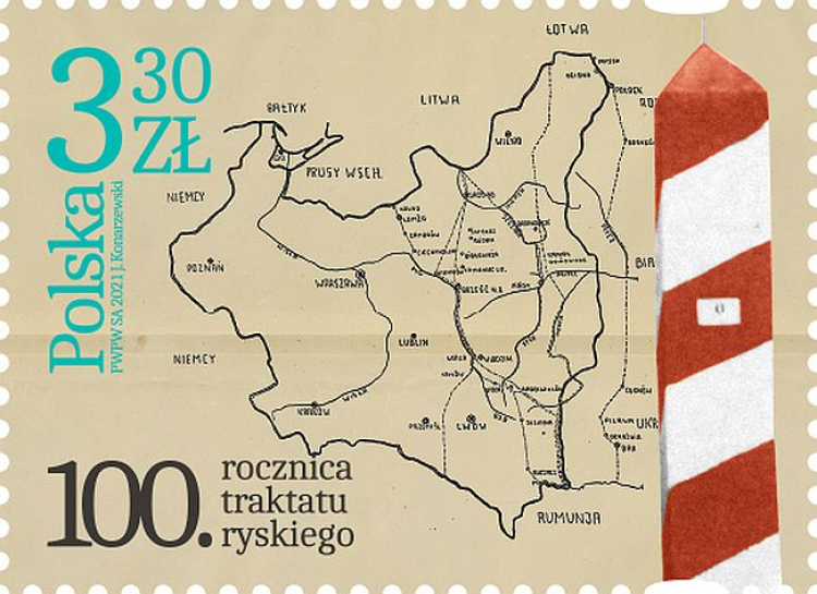 Znaczek Poczty Polskiej upamiętniający 100. rocznicę Traktatu ryskiego