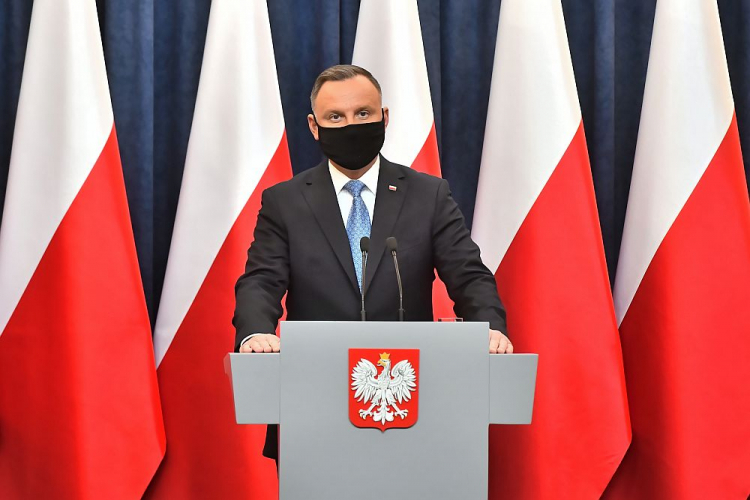 Prezydent RP Andrzej Duda podczas wypowiedzi dla mediów po posiedzeniu Rady Gabinetowej. 09.04.2021. Fot. PAP/A. Lange