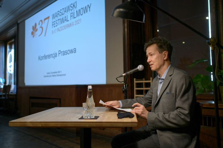 Dyrektor Warszawskiego Międzynarodowego Festiwalu Filmowego - Stefan Laudyn podczas konferencji prasowej dotyczącej 37. edycji festiwalu. Fot. PAP/M. Obara