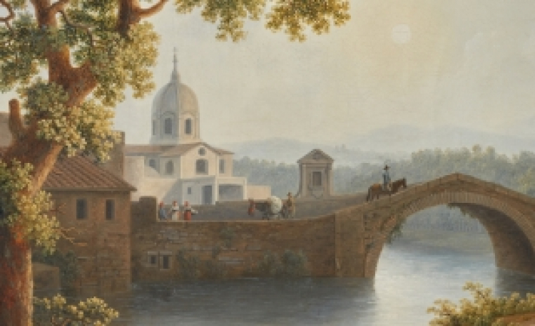 Jakob Philipp Hackert (1737-1807), „Widok kościoła Santa Maria delle Vergini w Scafati koło Nocery”, 1806; fragment. Źródło: wawel.krakow.pl