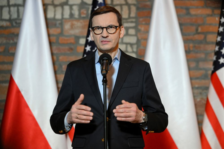 Premier Mateusz Morawiecki podczas konferencji prasowej po spotkaniu z sekretarzem stanu USA Antonym Blinkenem. Rzeszów, 05.03.2022. Fot. PAP/D. Delmanowicz