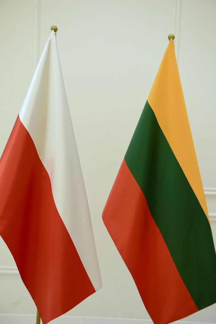 Flagi narodowe Polski i Litwy. Fot. PAP/V. Doveiko