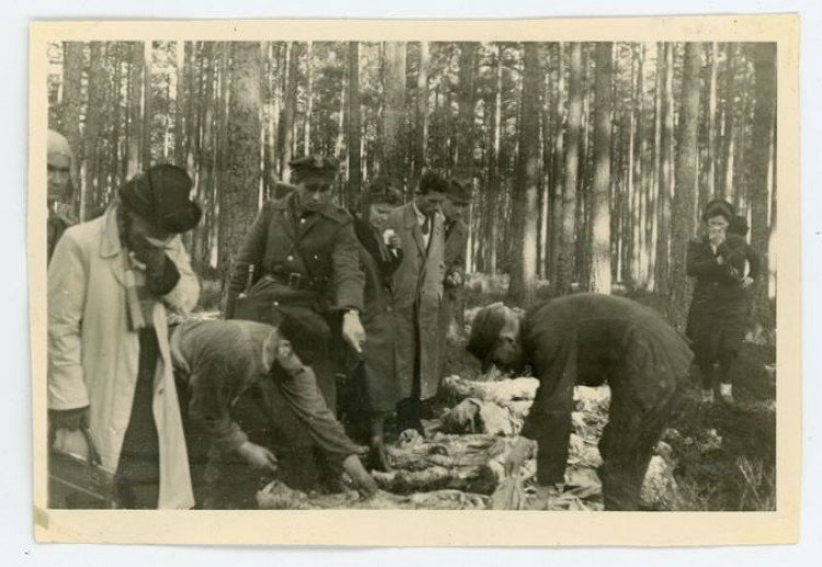 Ekshumacja ofiar zbrodni piasnickiej. fot. M. Syrowatko, 1946 r. (ze zbiorów Muzeum Miasta Gdyni)