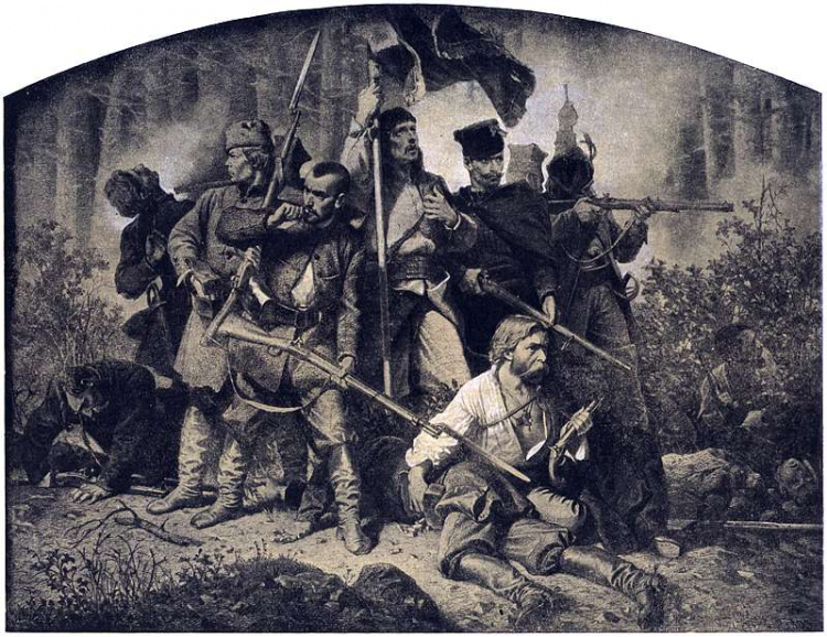 Artur Grottger, „Bitwa”, grafika z cyklu „Polonia”, 1863 r. Źródło: Wikipedia Commons
