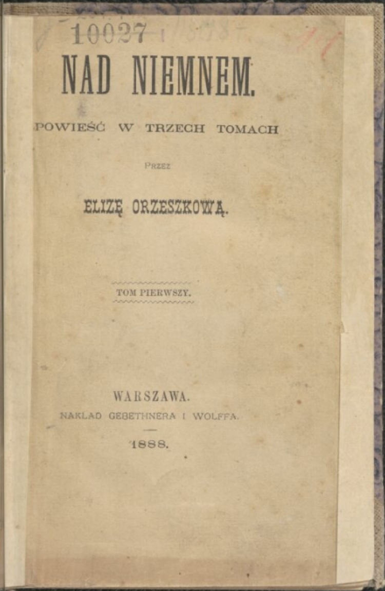 Strona tytułowa pierwszego wydania Nad Niemnem z 1888 roku. Źródło: Wikimedia Commons