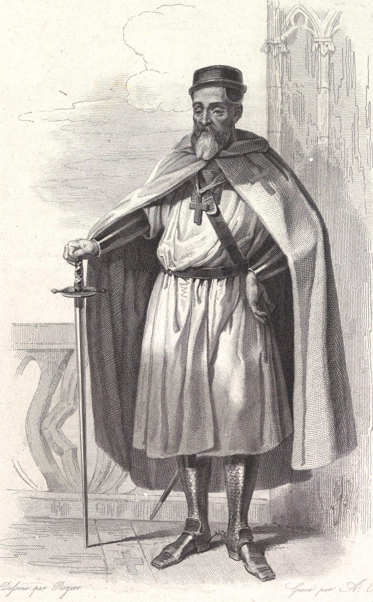 Jacques de Molay. Rycina Jakuba Oleszczyńskiego, około 1840 r. Źródło: Polona