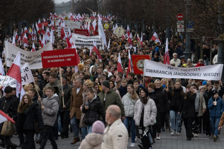 Protest w obronie szkół mniejszości narodowych na Litwie. Wilno, 23.03.2024. Fot. PAP/V. Doveiko