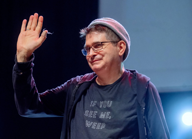 Steve Albini podczas gali finałowej Festiwalu Soundedit'19 w Łodzi. PAP/G. Michałowski