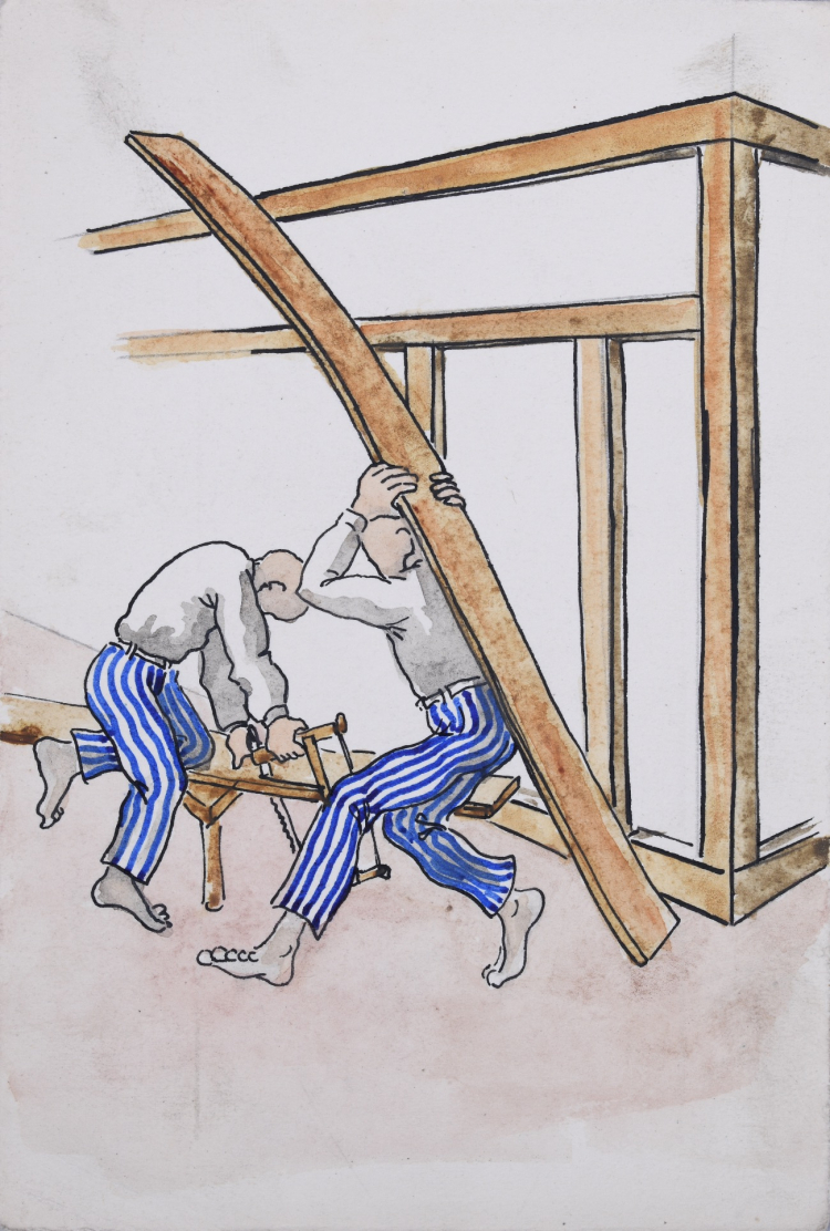 Jeden z rysunków Waldemara Nowakowskiego przekazany do Muzeum Auschwitz. Źródło: portal Państwowego Muzeum Auschwitz-Birkenau