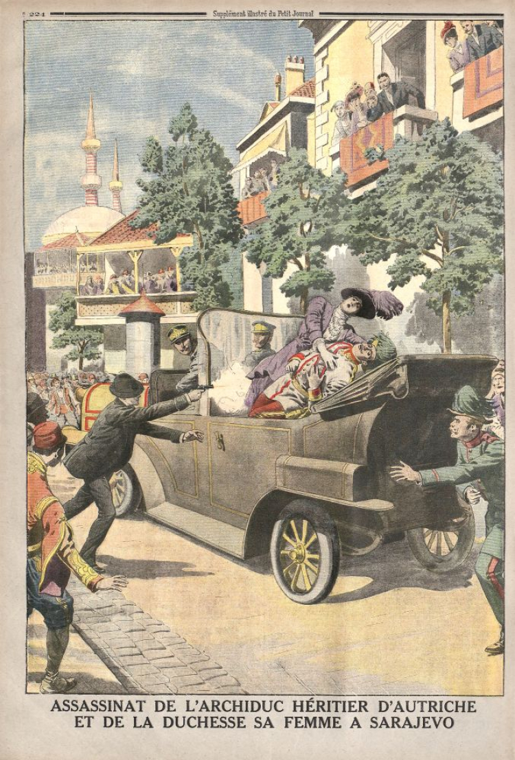 Zamach w Sarajewie – ilustracja w „Le Petit Journal” z 12 lipca 1914 r. Źródło: Wikimedia Commons