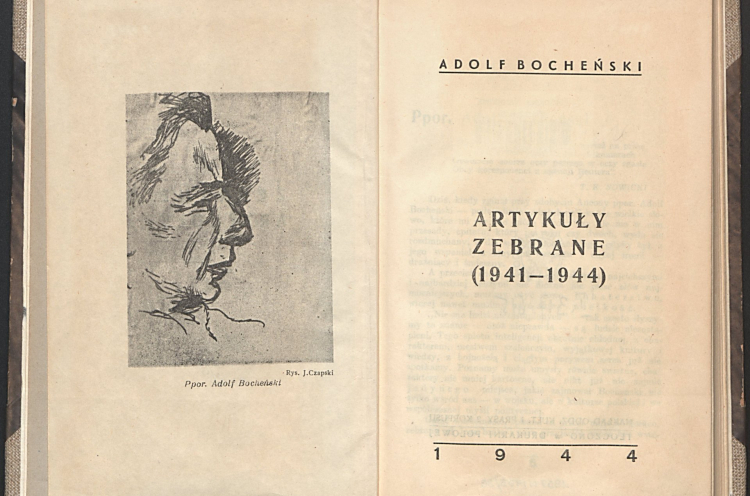 Strona tytułowa zbioru artykułów Bocheńskiego z portretem autora autorstwa Józefa Czapskiego. Źródło: BN Polona.