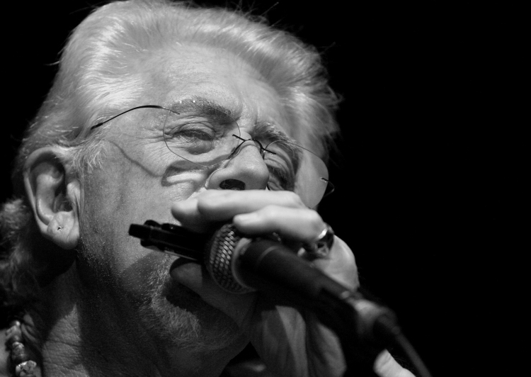 John Mayall podczas koncertu w Budapeszcie w 2008 r. Fot. PAP/EPA/N. Bruzak