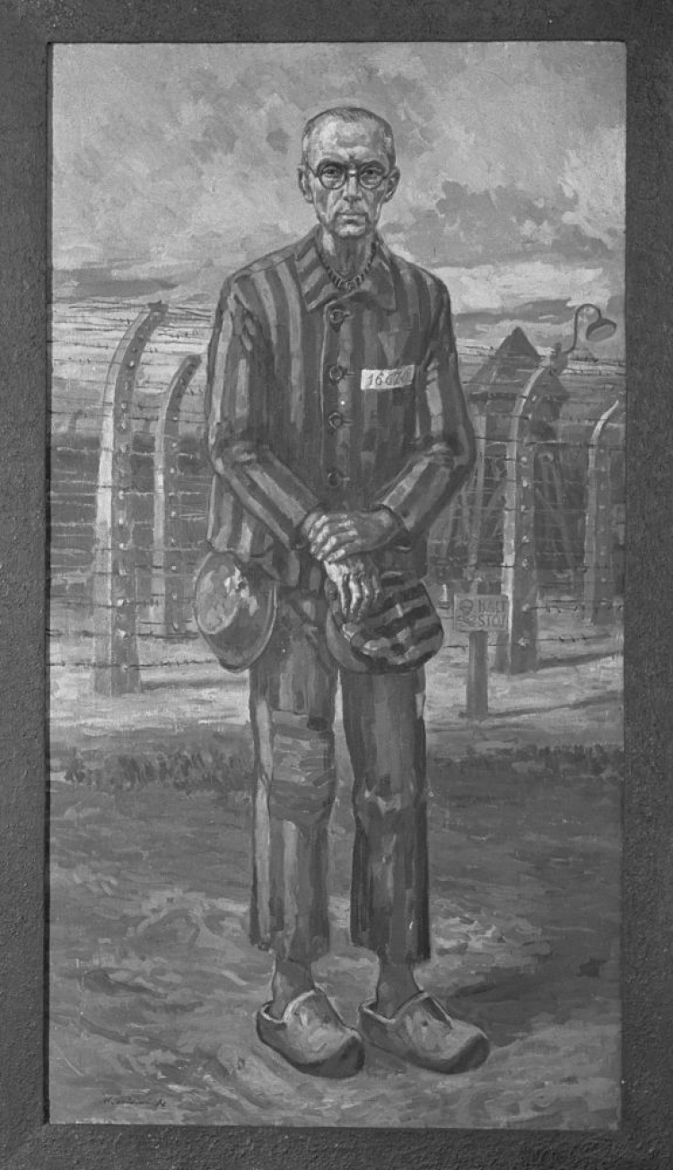 Obraz przedstawiający ojca Maksymiliana Kolbego w KL Auschwitz. Fot. PAP/CAF/L. Surowiec