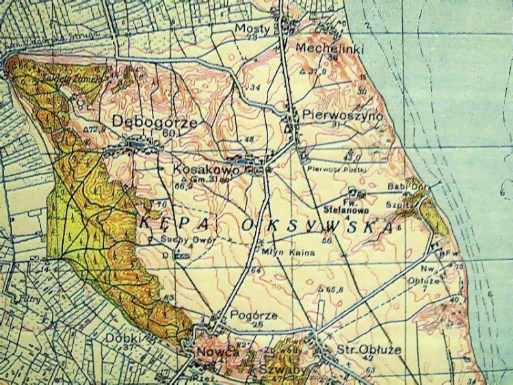 Kępa Oksywska na mapie z 1935 r. Fot. Wikipedia.