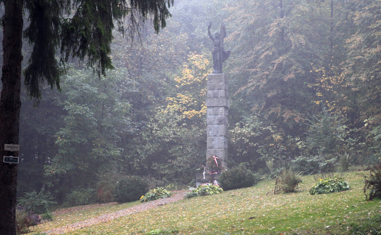 Pomnik na tzw. Żwirkowisku, w miejscu, gdzie rozbił się samolot Żwirki i Wigury, pod Cierlickiem, w kraju morawsko-śląskim w Czechach. Fot. PAP/A. Grygiel