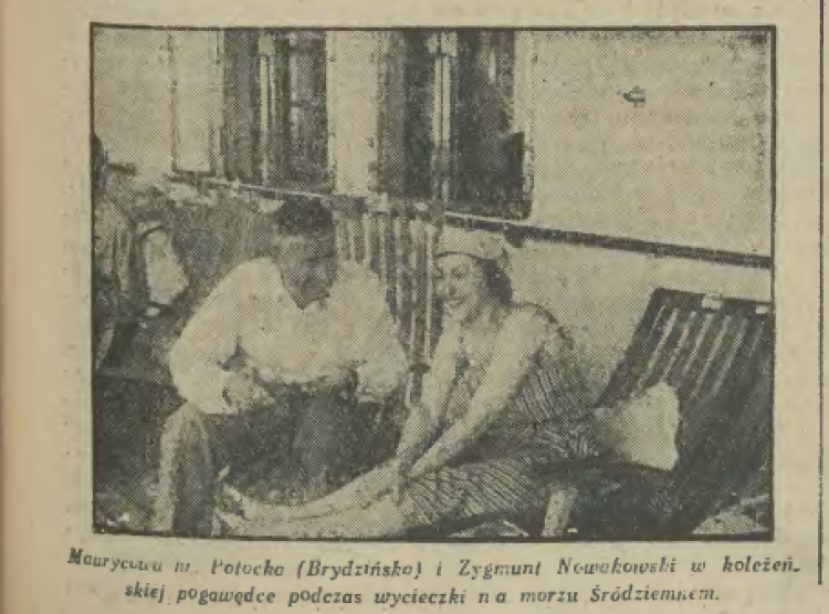 Na zdjęciu zdobiącym w 1936 roku wywiad Władysława Wasilewskiego pt. Grać mogę, pisać muszę śmieją się „Maurycowa hr. Potocka (Brydzyńska) i Zygmunt Nowakowski”, „Czas”, 9 lutego 1936 r. Źródło: Małopolska Biblioteka Cyfrowa.