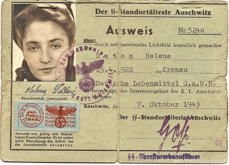 Ausweis Heleny Datoń. Źródło: blog Wprawnym Okiem Historyka - Adam Cyra.
