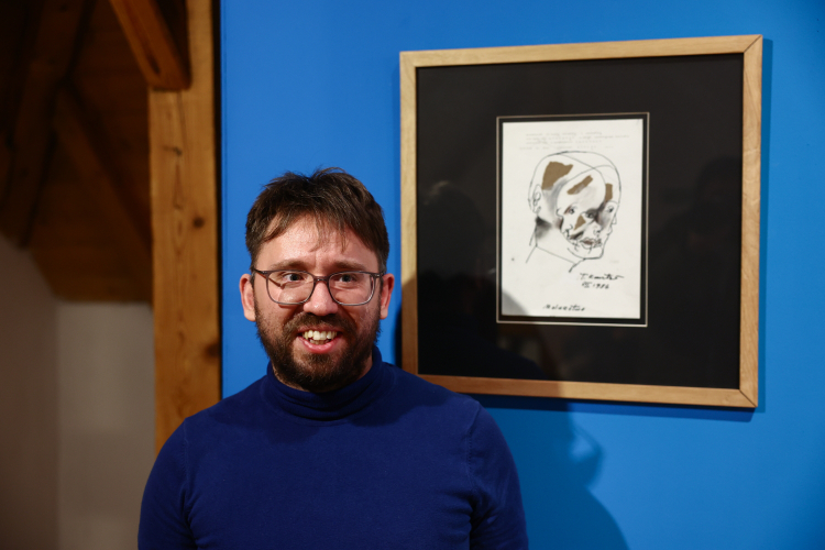 Tomasz Pietrucha, kurator wystawy rysunków Kantora z cyklu "Lekcje mediolańskie" w krakowskiej Cricotece, fot. PAP/Art Service