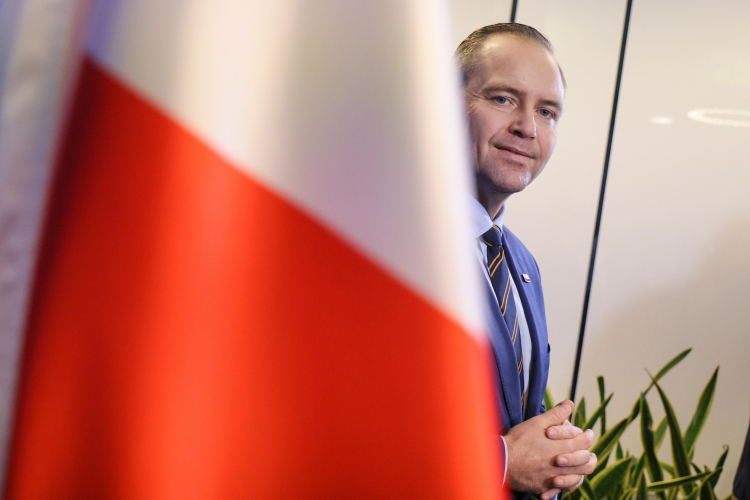 Karol Nawrocki, prezes IPN, podczas konferencji 27 listopada 2024, fot. PAP/P. Supernak
