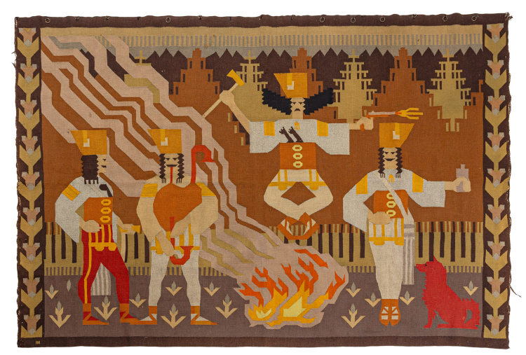 „Taniec zbójników” lata 20. XX w. Stowarzyszenie „Kilim” w Zakopanem, proj. Władysław Skoczylas. Źródło: DESA Unicum