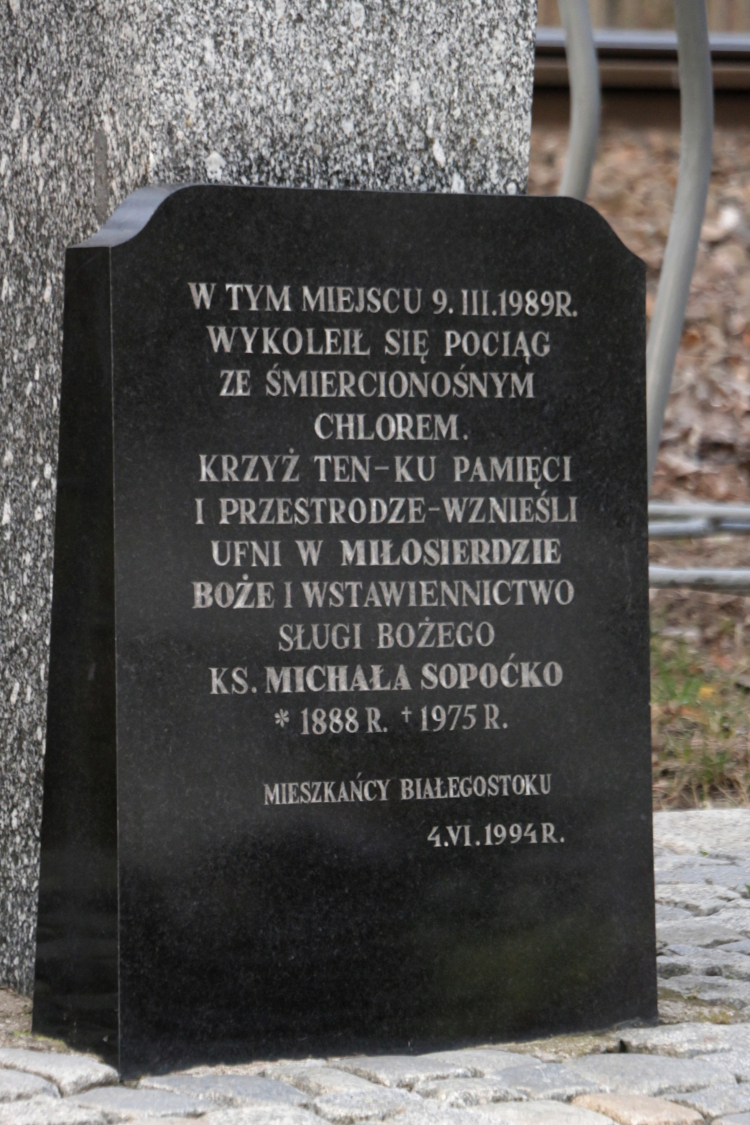 Tablica dla upamiętnienia wypadku pociągu 9 marca 1989 r., fot. PAP/Marcin Onufryjuk