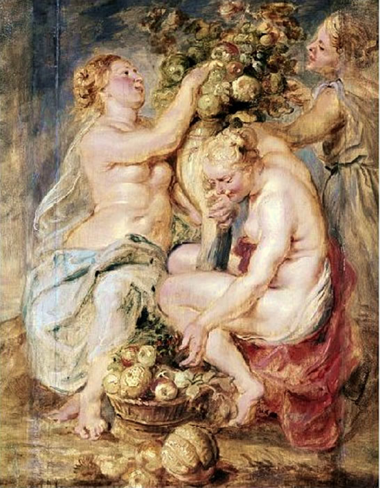 Ceres z dwiema nimfami i rogiem obfitości na obrazie Rubensa