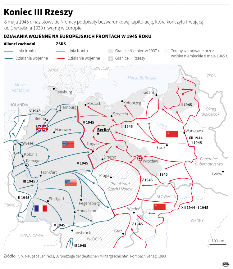 Koniec III Rzeszy, infografika PAP/Maciej Zieliński, Michał Czernek, Maria Samczuk