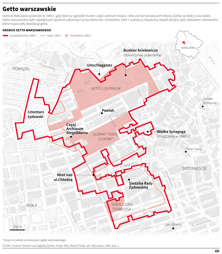 Getto warszawskie, infografika PAP/Michał Czernek