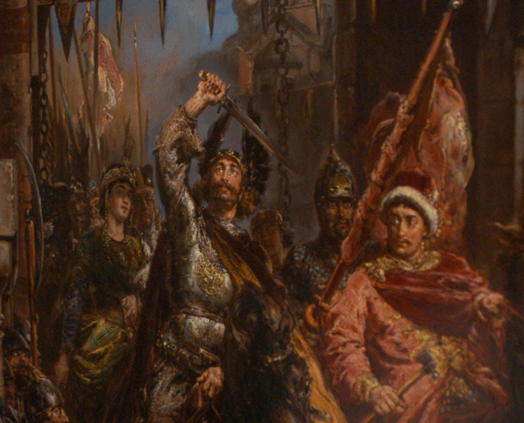 Fragment obrazu Jana Matejki "Bolesław Chrobry ze Świętopełkiem przy Złotej Bramie w Kijowie". PAP/Jacek Bednarczyk