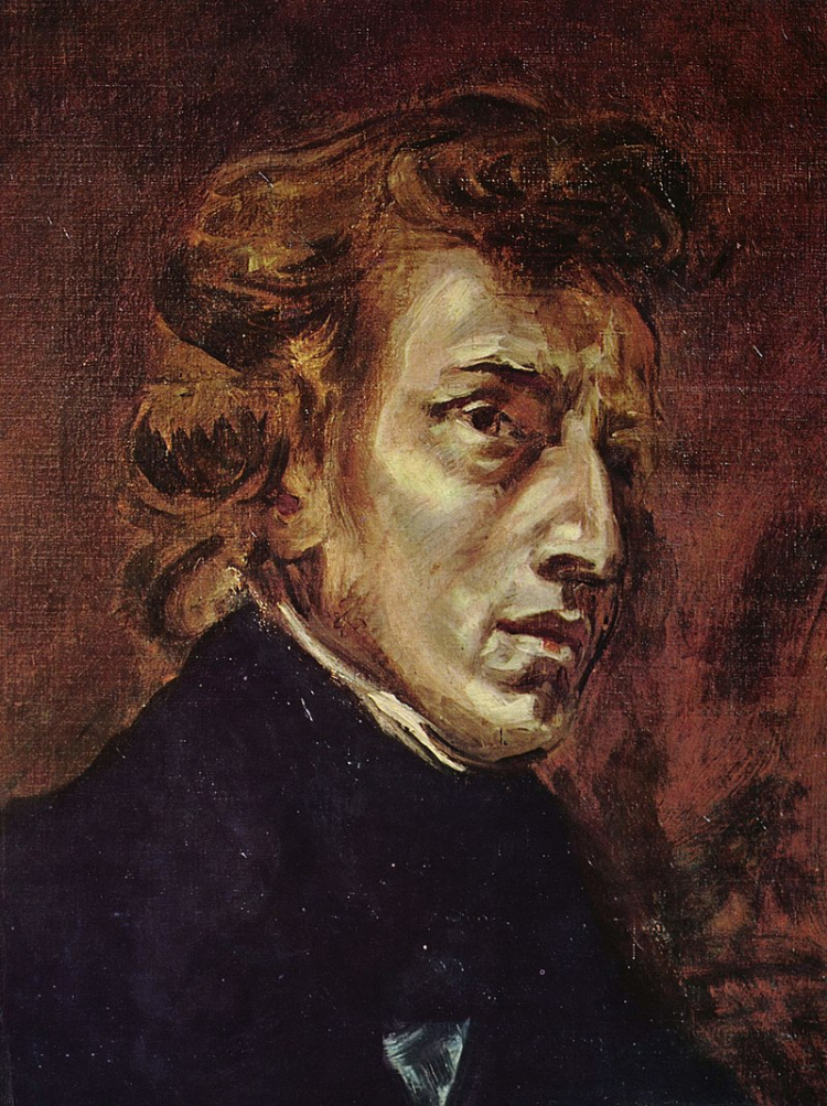 Portret Fryderyka Chopina. Autor: Eugène Delacroix, Public domain, via Wikimedia Commons