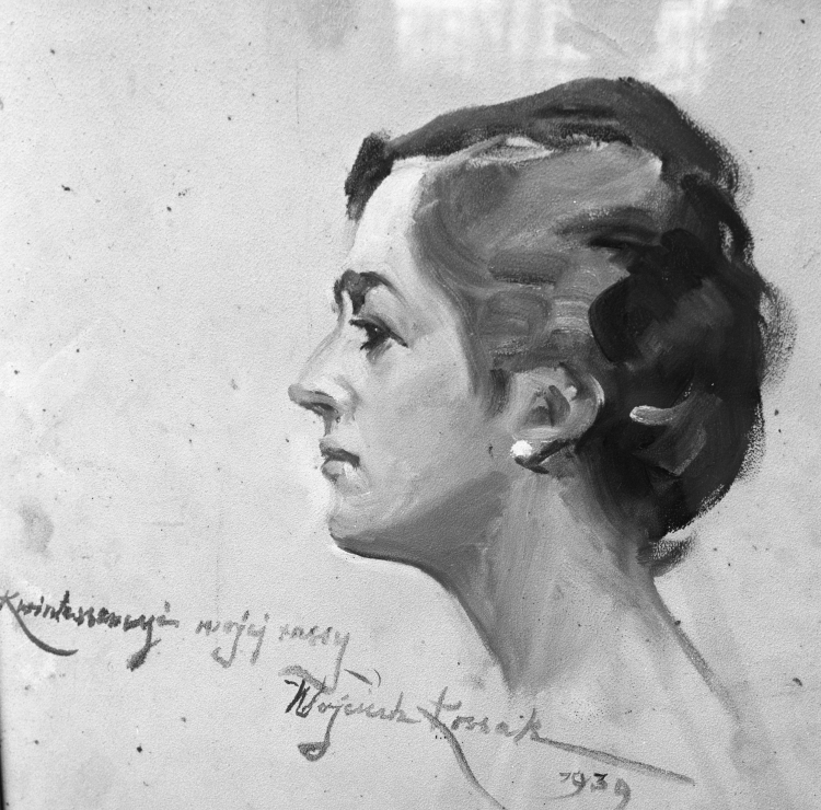 Maria Pawlikowska-Jasnorzewska namalowana przez Wojciecha Kossaka, z podp. „Kwintesencja mojej rassy, 1939.” Fot. PAP/Reprodukcja Jakub Grelowski