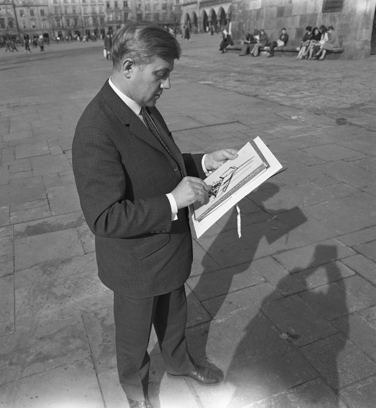 Wiktor Zin na Rynku Głównym w Krakowie w 1971 r. Fot. PAP/Janusz Rosikoń