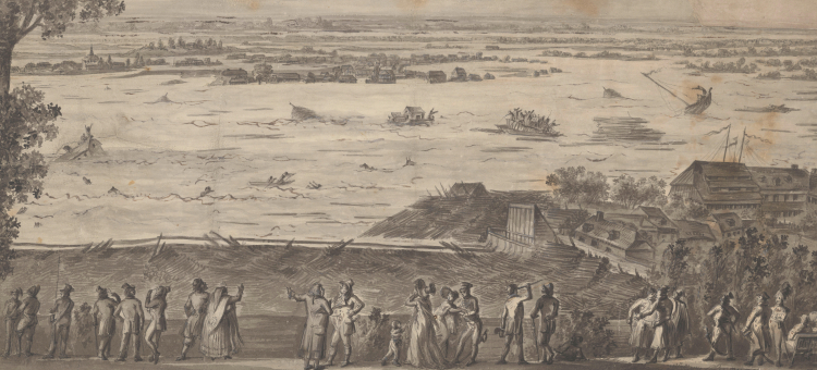 „Powódź” – grafika, 1813 r. /Źródło: Polona/Biblioteka Jagiellońska