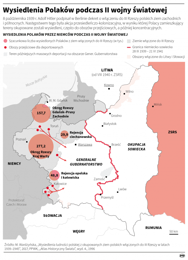 Wysiedlenia Polaków podczas II wojny światowej. Infografika PAP/Michał Czernek