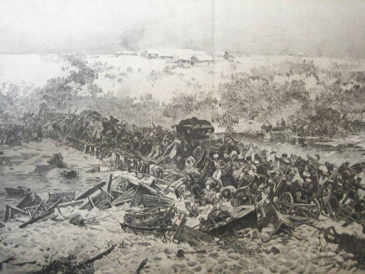 Obraz Juliana Fałata „Odwrót spod Berezyny” z 1890 r. Przegrana tej bitwy przypieczętowała klęskę Napoleona w Rosji. Fot. PAP/Alamy Stock Photo